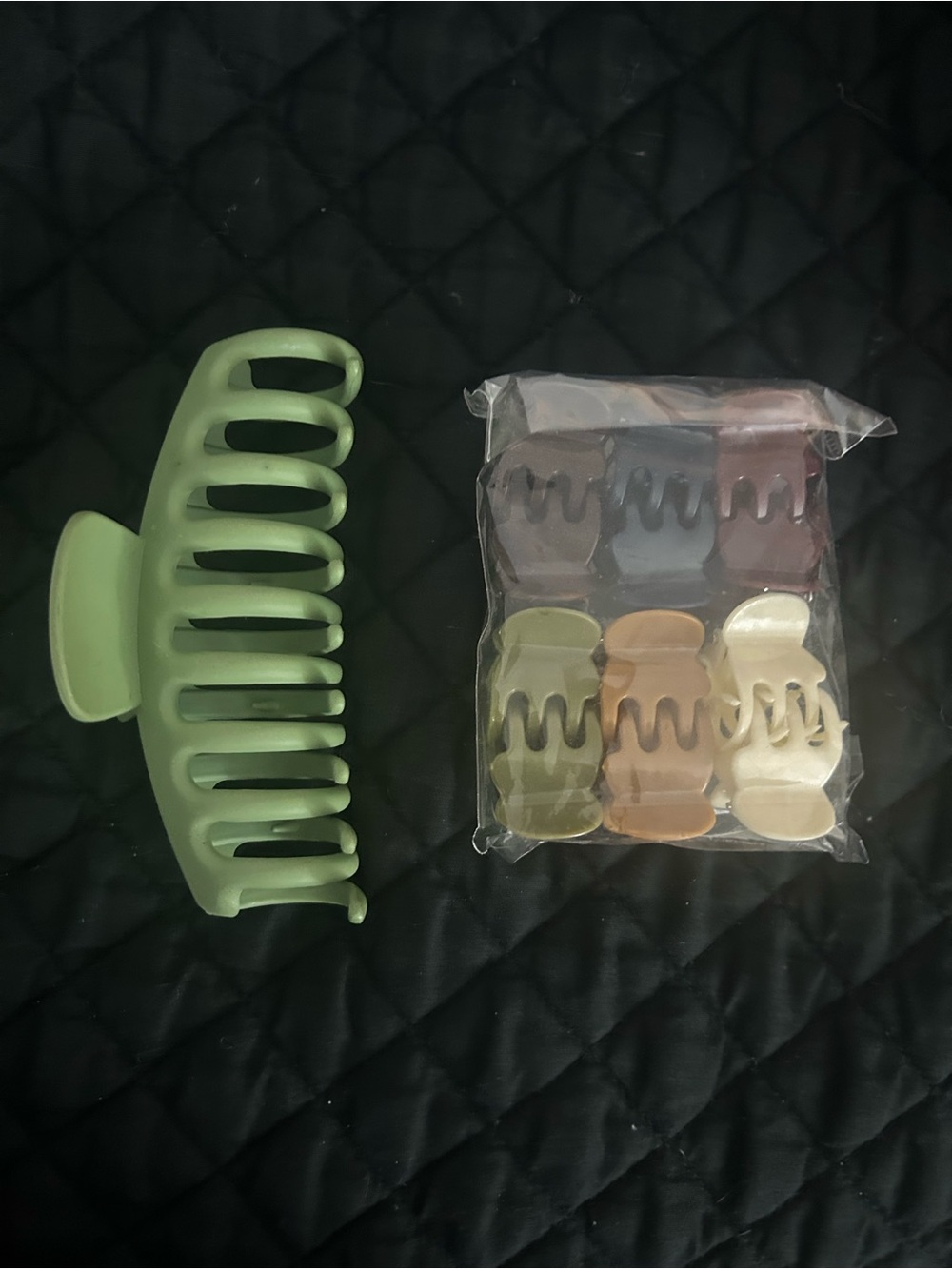7 pc set Matte Green Hair Claw Clip Mini Neutral Clip Set large pinch big smal